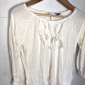 Allen B Large Tan Long Sleeve Blouse Frilly Front sz large